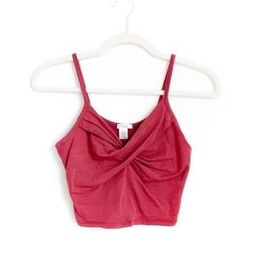 Coral Pink Solid Twist Front Cami Crop Top Small